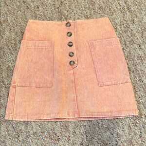 Pink Lily Button-Front Mini Skirt in Coral